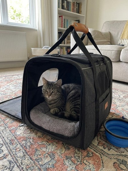 Geanta pentru transport animale mici NextWave®, pisica, caine, iepure, din panza, 45x35x33 cm, Baza rezistenta cu covoras, Us