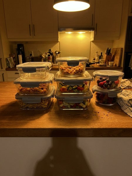 Set 12 Caserole Alimentare din sticla NextWave®️ Capace Etanse, Depozitare Frigider si Congelator, Potrivite — testimonial 4